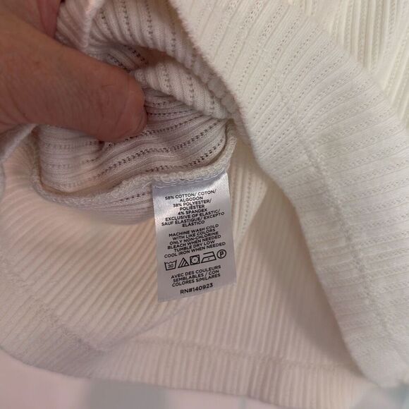 Loft pointelle white ribbed ruffle sleeve top size medium - Picture 5 of 9